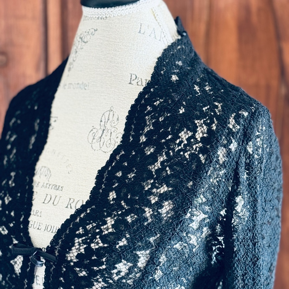 Zara Black Lace Ties Sheer Cardigan Women’s Large - Picture 2 of 4